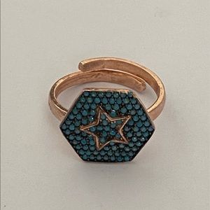 925 Silver hexagon star compass turquoise ring